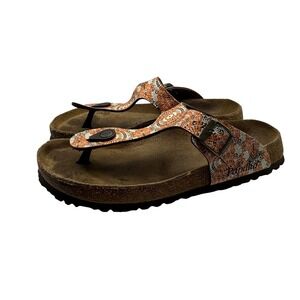 Papillio Birkenstock Gizeh Sandals Orange‎ Geometric Mandala Print EU 40 L9 M7